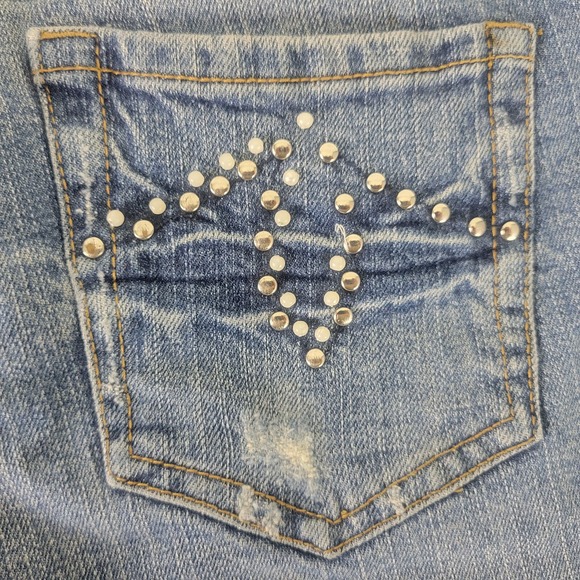 Leo Roma Juniors Jeans 7 Low Rise Capri Womens Studded Distressed Blue Denim - Picture 14 of 16